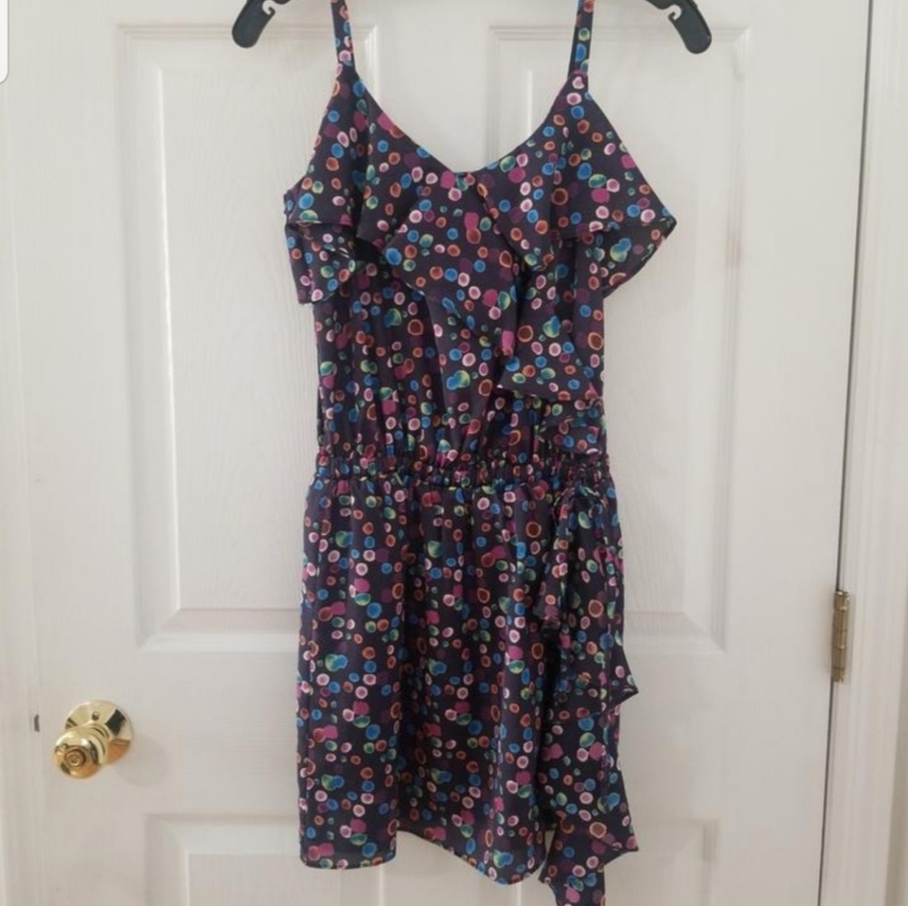 Pure Sugar Dark Navy Blue Ruffle Flowy Print Sleeveless V-Neck Summer Dress